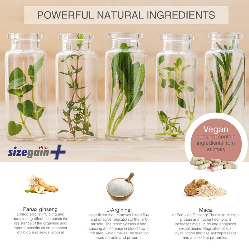 SizeGain Plus – Complemento alimenticio para aumentar el tamaño del pene y mejorar la potencia sexual