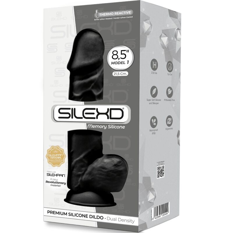 SILEXD - MODELO 1 PENE REALÍSTICO SILICONA PREMIUM SILEXPAN NEGRO 21.5 CM