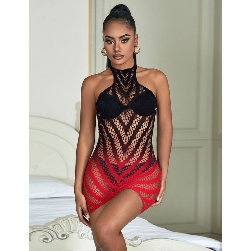 SUBBLIME - 952242 VESTIDO DE REJILLA ELÁSTICO DEGRADADO ROJO Y NEGRO TALLA ÚNICA