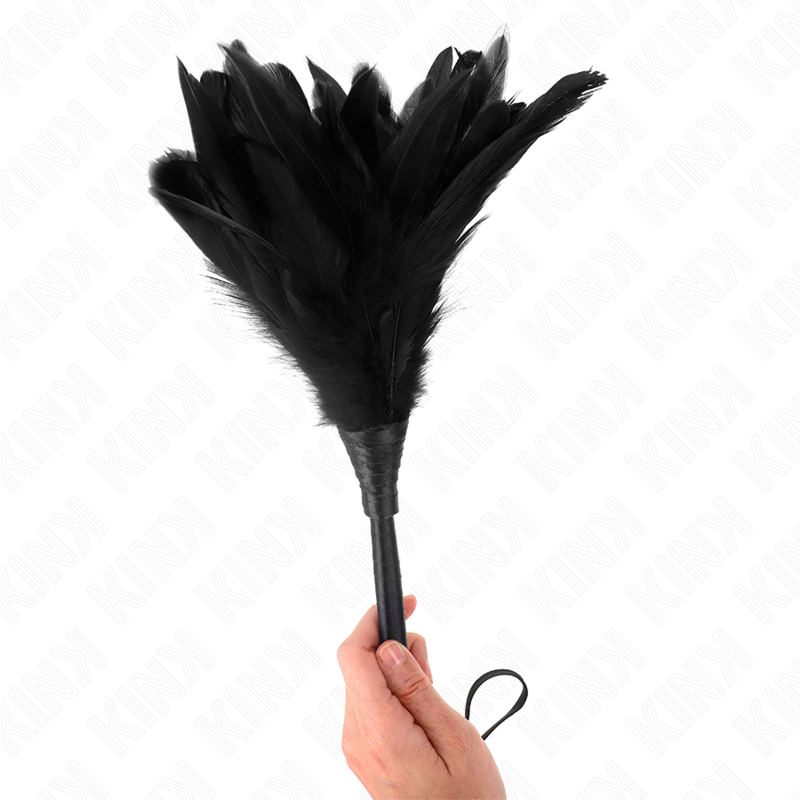 KINK - PLUMAS DE POLLO PARA COSQUILLAS CON FORMA CUERNO DE CRIADA NEGRO 36 CM