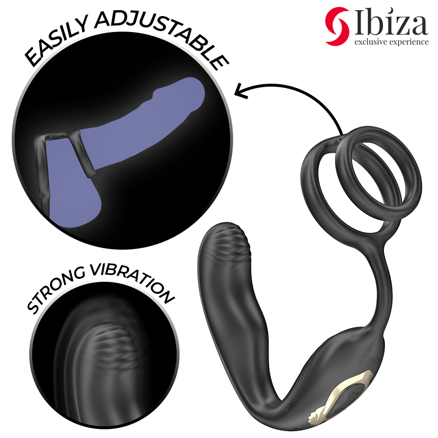 IBIZA - WIGGLE PLUG ANAL ROTADOR CONTROL REMOTO CON VIBRO-PERINEO Y ANILLAS POTENCIADORAS DE PENE