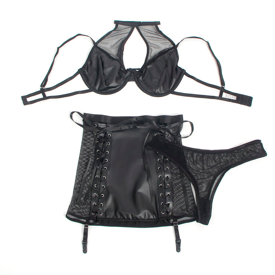 SUBBLIME - 957582 CONJUNTO SUJETADOR Y FALDA DE CUERO NEGRO S/M