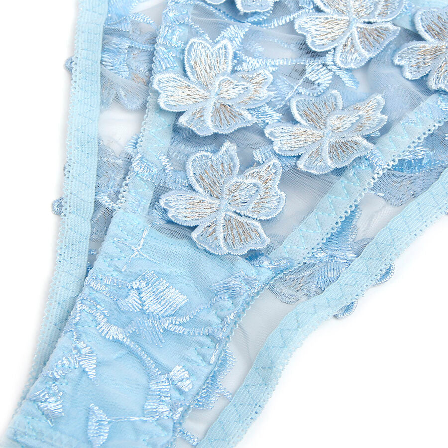 SUBBLIME - 957629 CONJUNTO SUJETADOR Y PANTIES CON BORDADOS DE FLORES CELESTE S/M