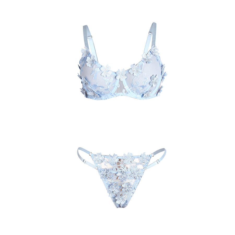 SUBBLIME - 957629 CONJUNTO SUJETADOR Y PANTIES CON BORDADOS DE FLORES CELESTE S/M