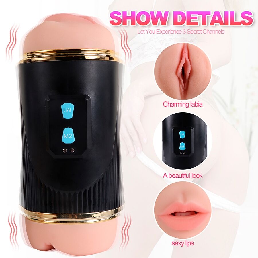 SHEQU - KAY MASTURBADOR DOBLE CON VIBRACIÓN DUAL BOCA Y VAGINA