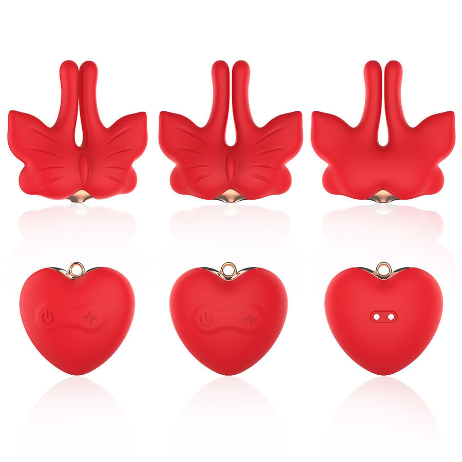 ARMONY - PINZAS PARA PEZONES MAGNÉTICA CON VIBRACIÓN FORMA MARIPOSA ROJO