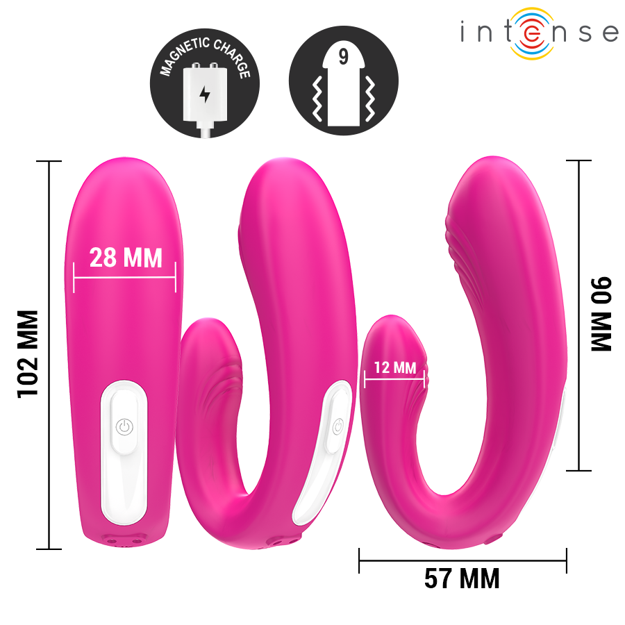 INTENSE - JANET ESTIMULADOR Y VIBRADOR DUAL EN FORMA DE U CON CONTROL REMOTO ROSA