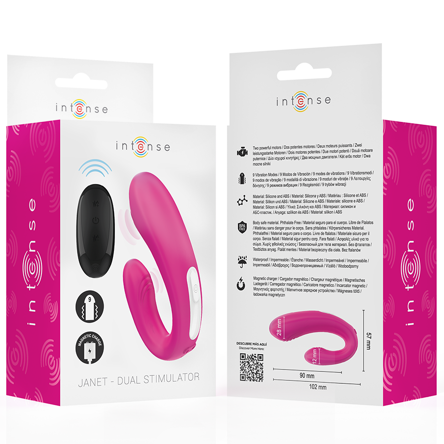 INTENSE - JANET ESTIMULADOR Y VIBRADOR DUAL EN FORMA DE U CON CONTROL REMOTO ROSA