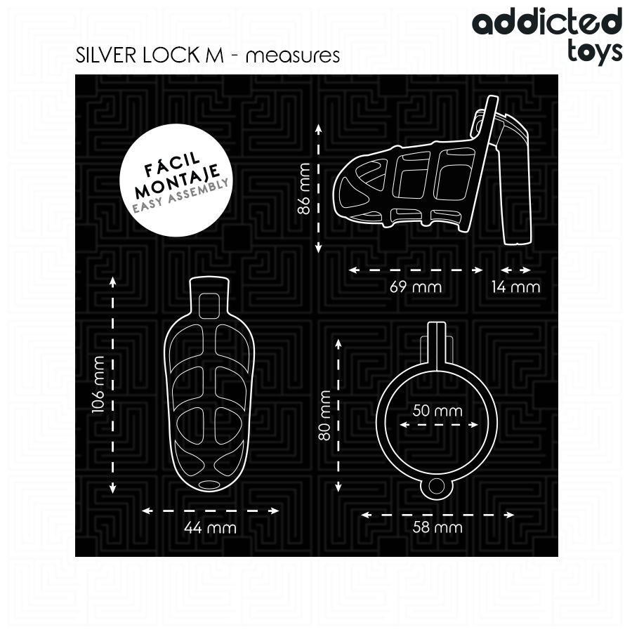 ADDICTED TOYS LOCKED - SILVER LOCK JAULA PARA PENE DE METAL TALLA M