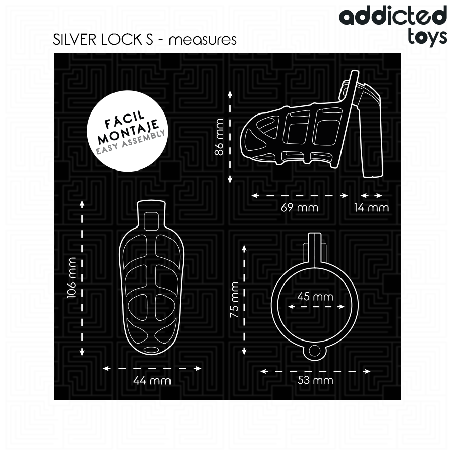 ADDICTED TOYS LOCKED - SILVER LOCK JAULA PARA PENE DE METAL TALLA S