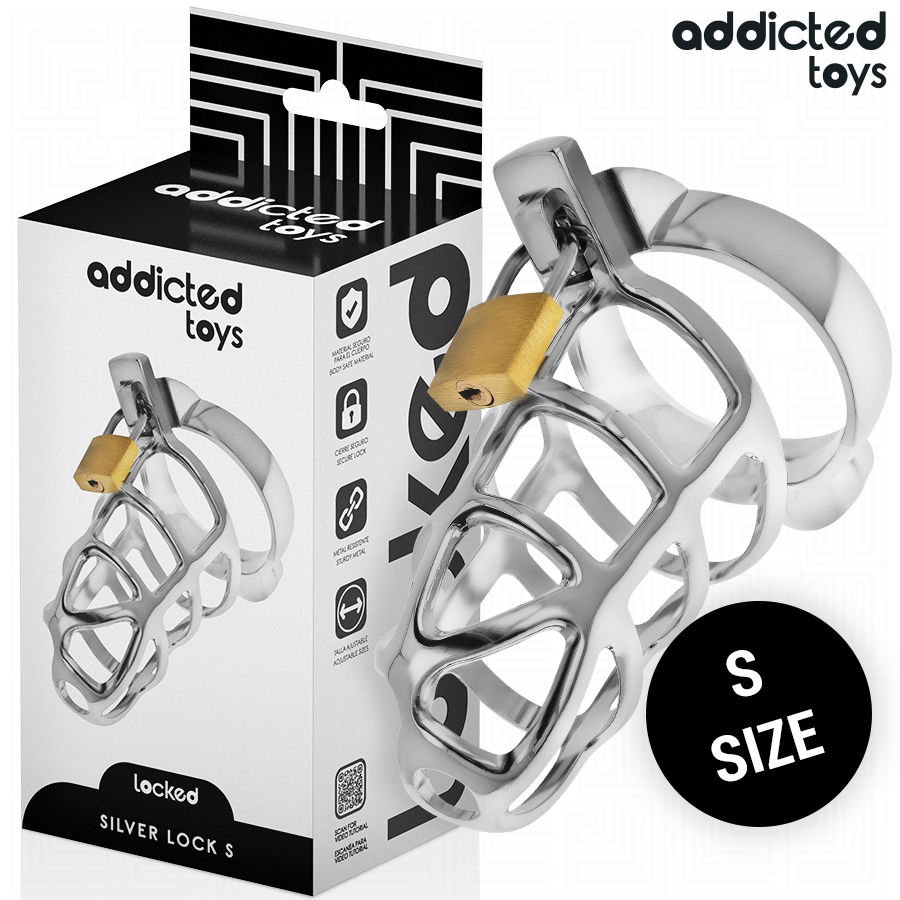 ADDICTED TOYS LOCKED - SILVER LOCK JAULA PARA PENE DE METAL TALLA S