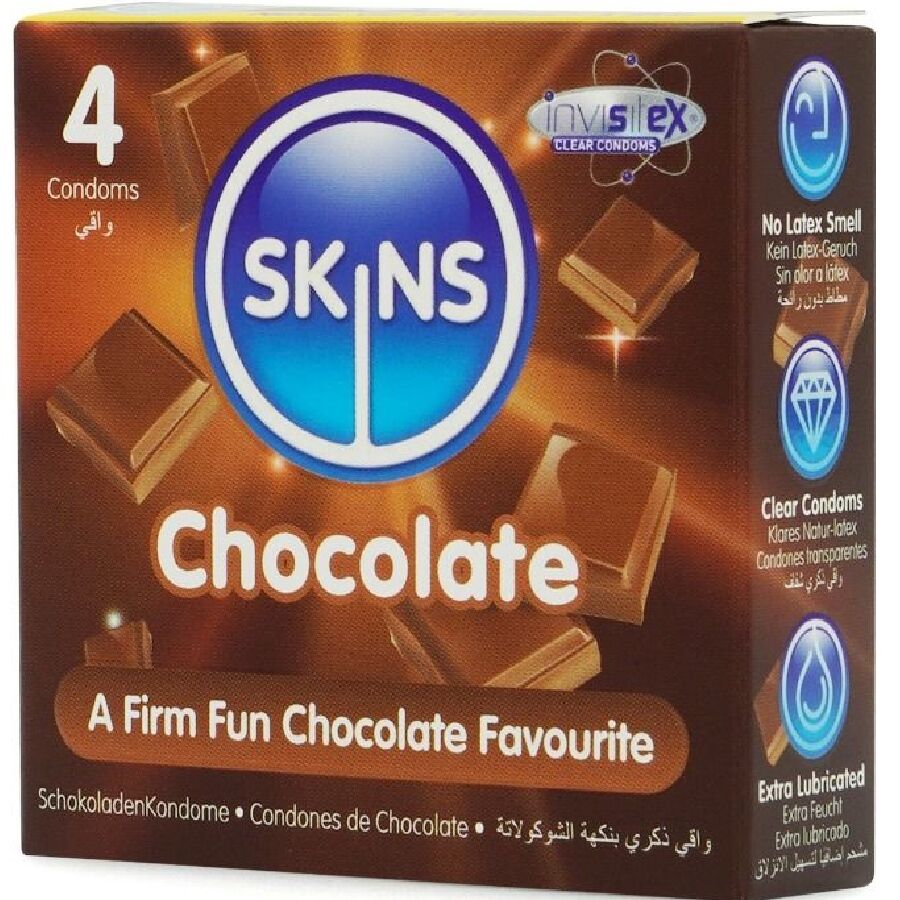 SKINS - PRESERVATIVOS PREMIUM SABOR CHOCOLATE PACK 4