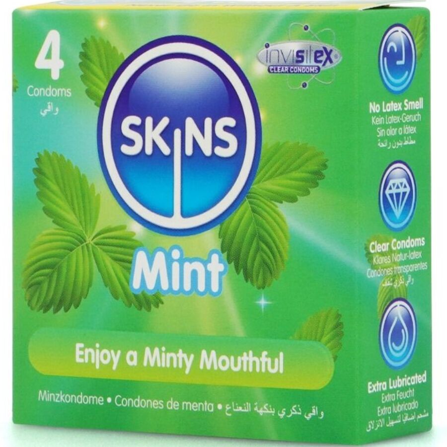 SKINS - PRESERVATIVOS PREMIUM SABOR MENTA PACK 4