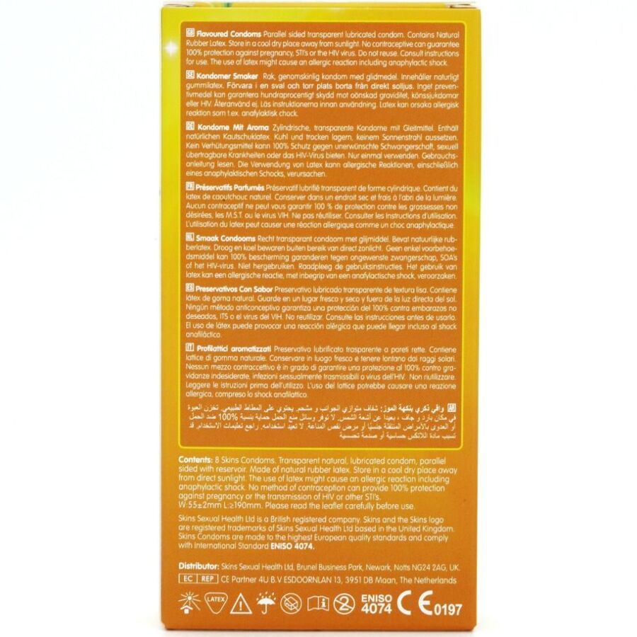 SKINS - PRESERVATIVOS PREMIUM SABOR PLÁTANO PACK 8