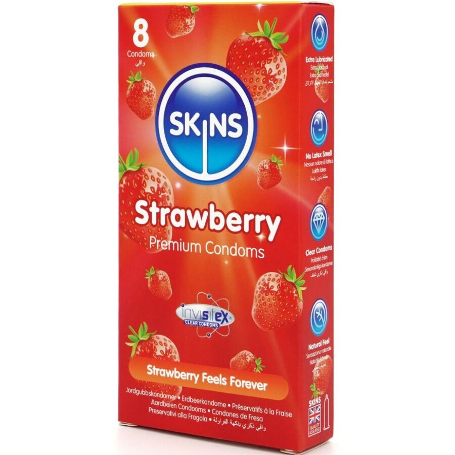 SKINS - PRESERVATIVOS PREMIUM SABOR FRESA PACK 8