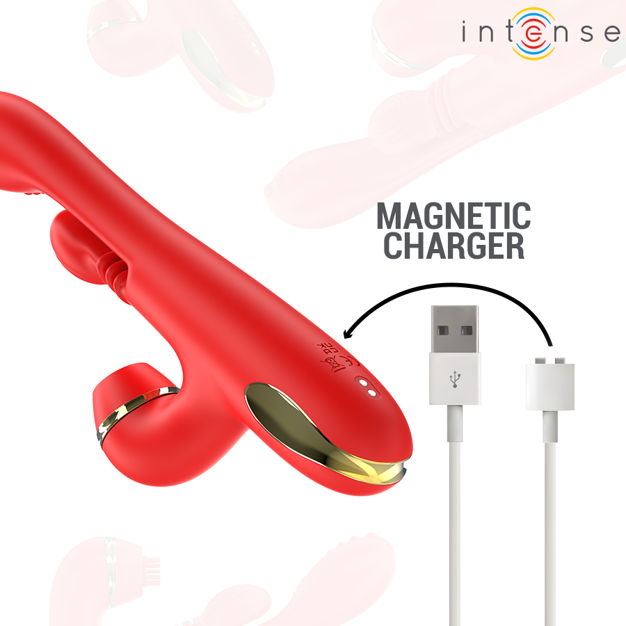 INTENSE - KATY ESTIMULADOR CLÍTORIS MULTIFUNCIÓN 4 CABEZALES INTERCAMBIABLES ROJO