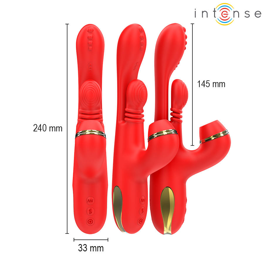 INTENSE - KATY ESTIMULADOR CLÍTORIS MULTIFUNCIÓN 4 CABEZALES INTERCAMBIABLES ROJO