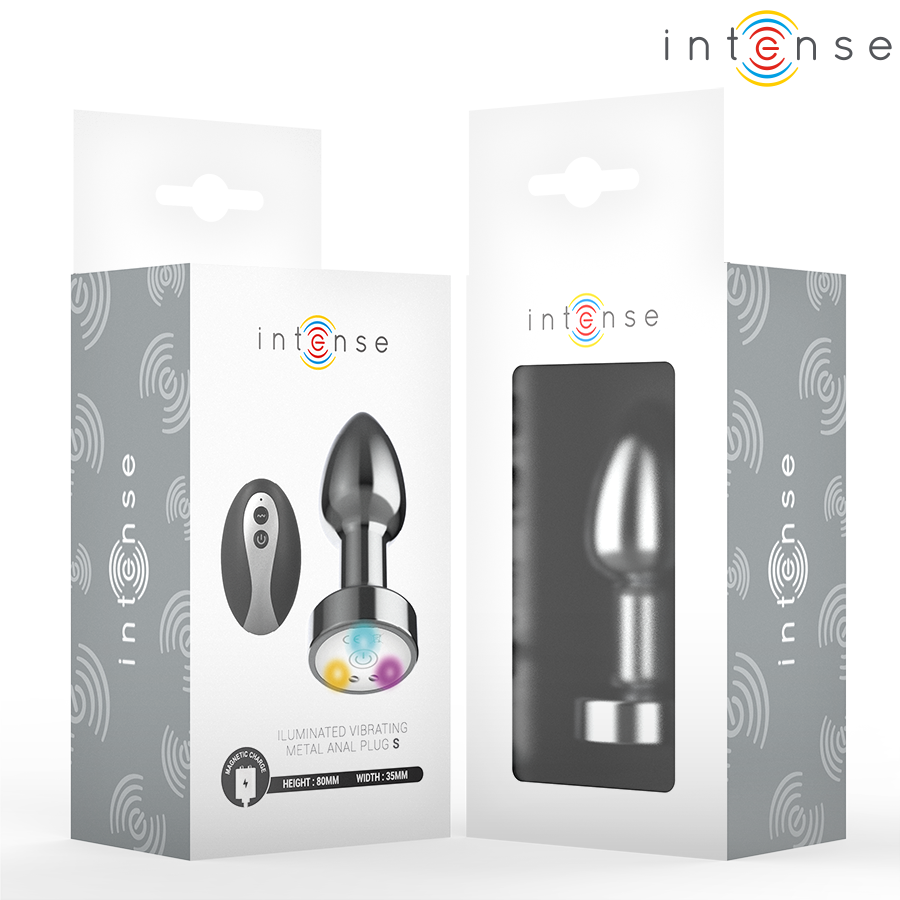 INTENSE - PLUG ANAL TALLA S DE METAL VIBRADOR CON LUCES LED MULTICOLOR Y CONTROL REMOTO
