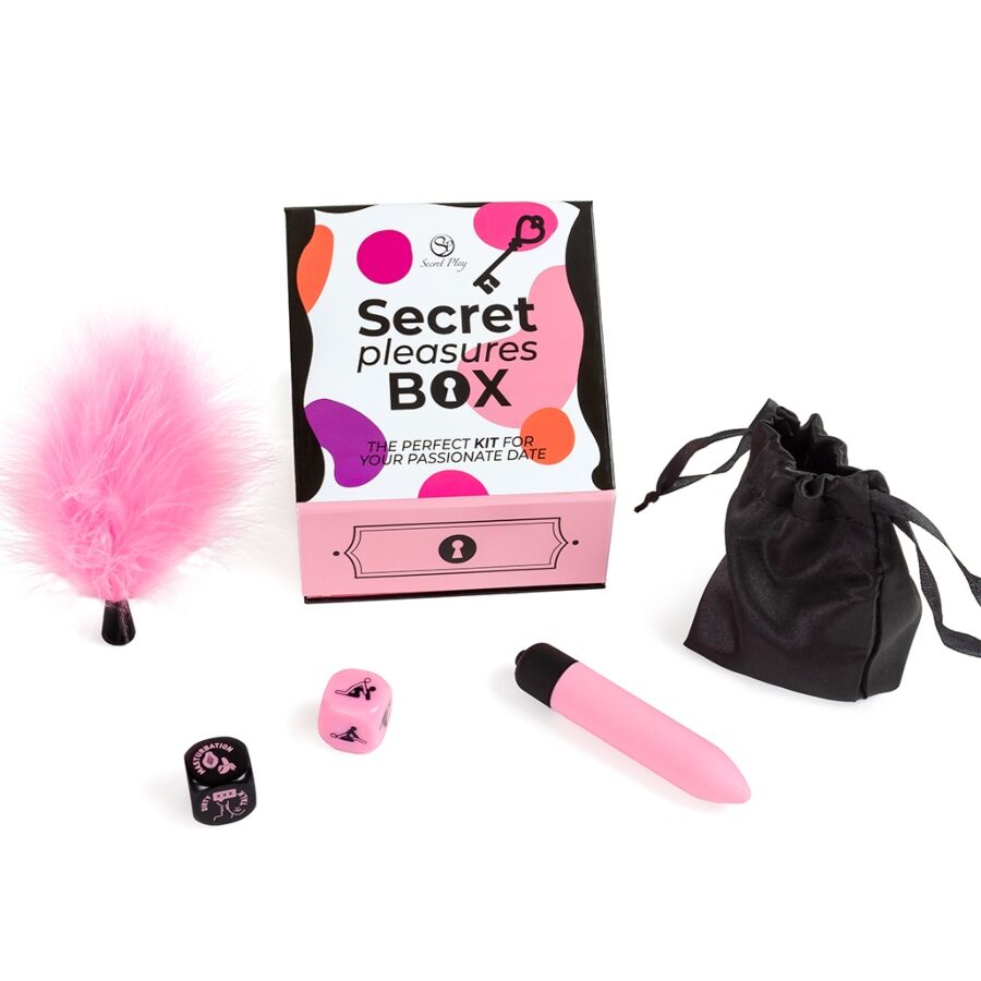 SECRETPLAY - CAJA DE PLACERES PARA PAREJAS DADOS + BALA VIBRADORA + PLUMERO