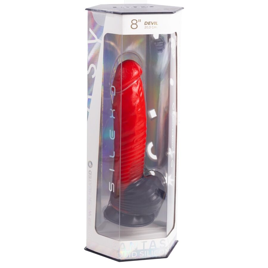 SILEXD - DEVIL DILDO FANTASY SILICONA LIQUIDA TERMOREACTIVO ROJO NEGRO 20.3 CM