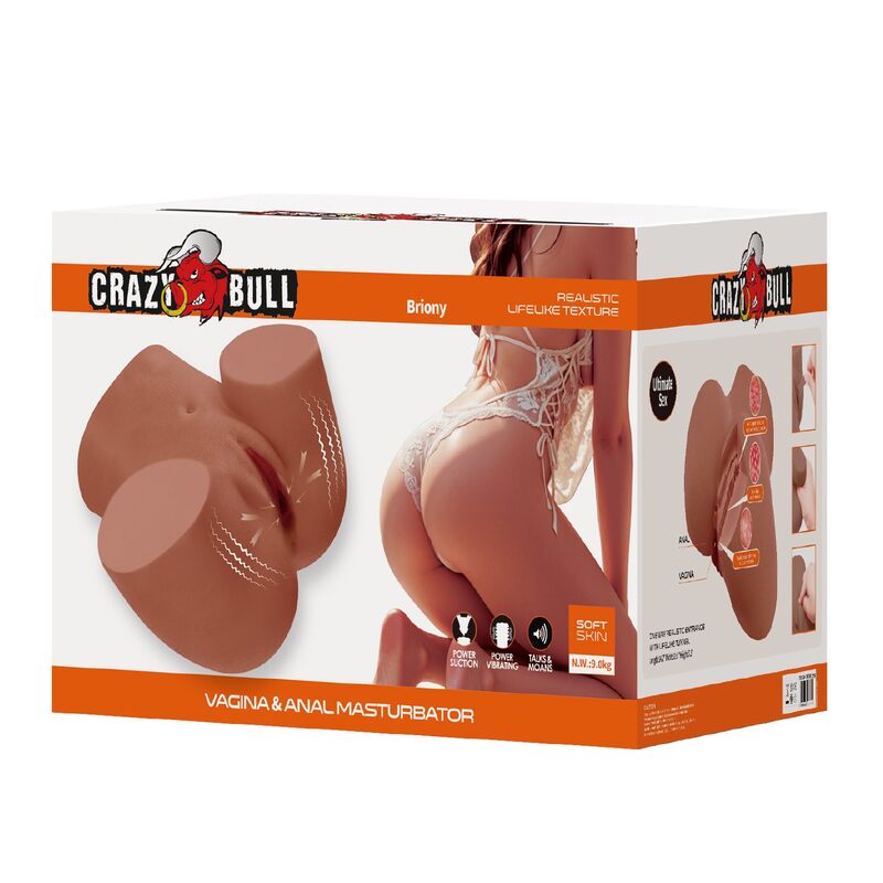 CRAZY BULL - MASTURBADOR REALISTA TORSO FEMENINO DOBLE ENTRADA CON VIBRACIÓN Y SUCCIÓN COLOR NATURAL