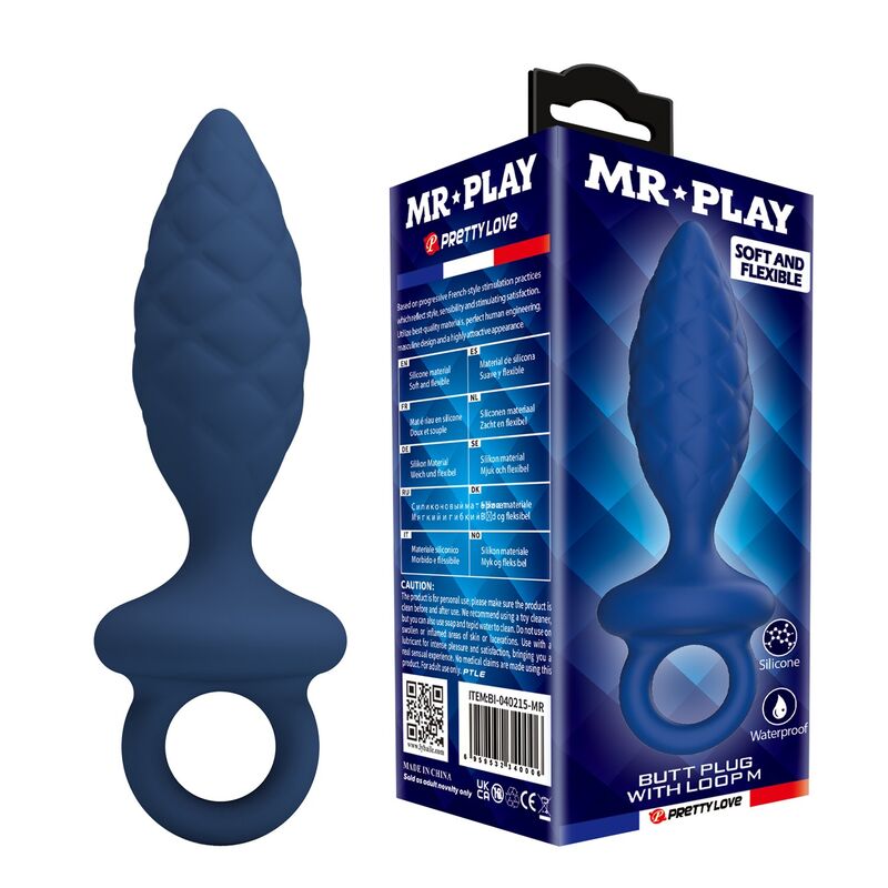 MR PLAY - PLUG ANAL TEXTURIZADO CON ANILLA AZUL