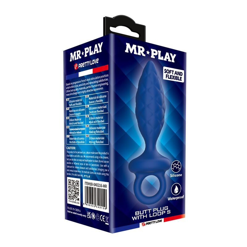 MR PLAY - PLUG ANAL TEXTURIZADO CON ANILLA AZUL