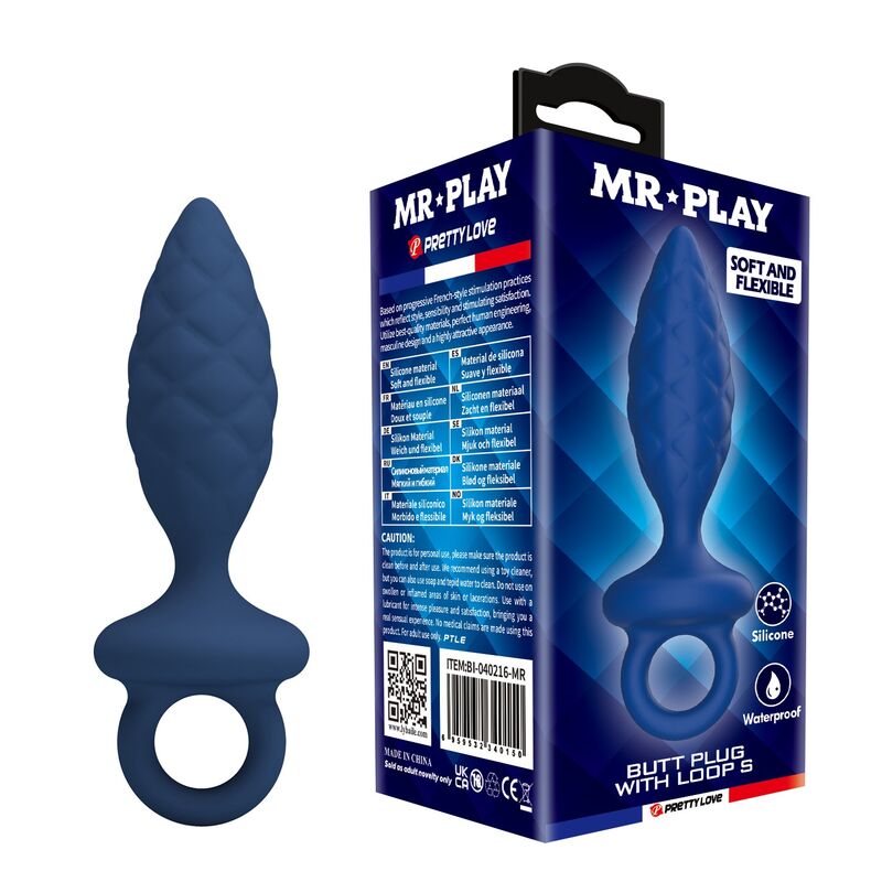 MR PLAY - PLUG ANAL TEXTURIZADO CON ANILLA AZUL