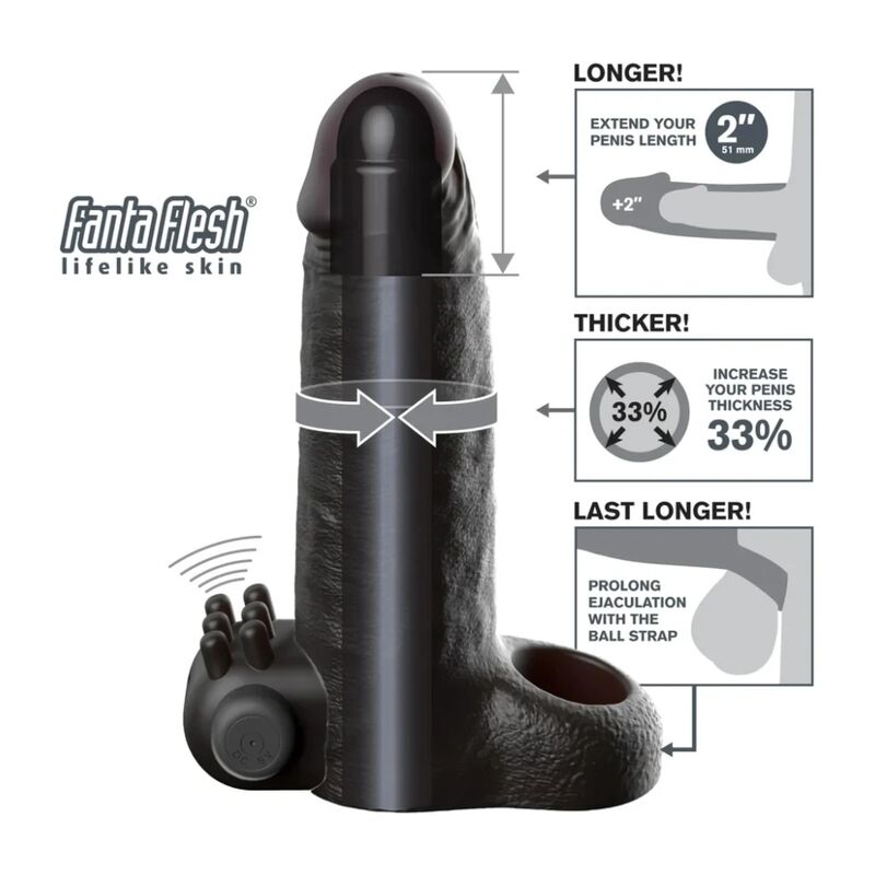 FANTASY X-TENSIONS - FUNDA EXTENSORA VIBRATORIA REALISTA FEEL 5 CM COLOR NEGRO