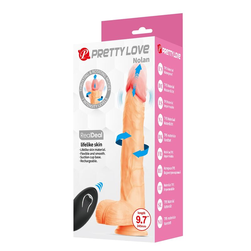 PRETTY LOVE - NOLAN DILDO VIBRADOR CON EMPUJE Y ROTACIÓN 24,5 CM Ø 5 CM COLOR NATURAL
