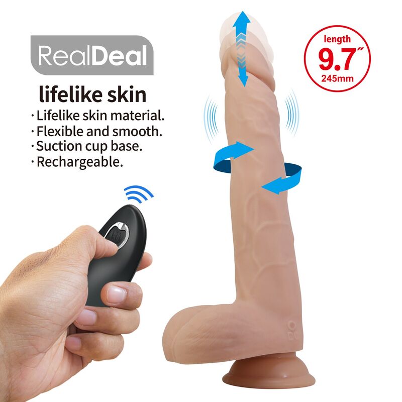 PRETTY LOVE - NOLAN DILDO VIBRADOR CON EMPUJE Y ROTACIÓN 24,5 CM Ø 5 CM COLOR NATURAL