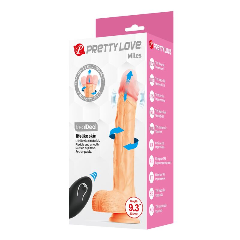 PRETTY LOVE - MILES DILDO VIBRADOR CON EMPUJE Y ROTACIÓN 23,5 CM Ø 4,8 CM COLOR NATURAL