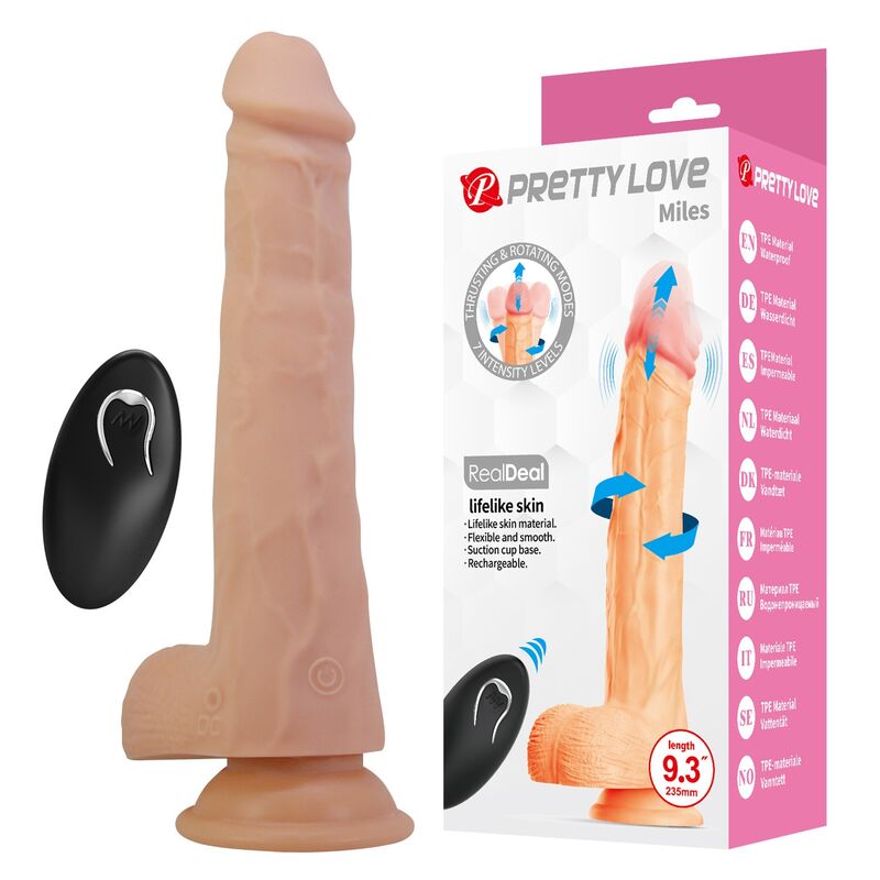 PRETTY LOVE - MILES DILDO VIBRADOR CON EMPUJE Y ROTACIÓN 23,5 CM Ø 4,8 CM COLOR NATURAL