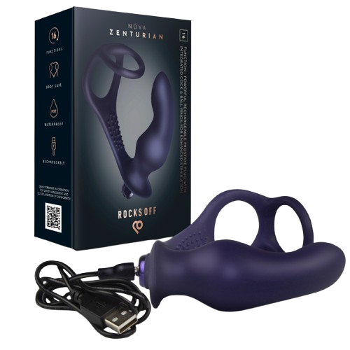 ROCKS-OFF - NOVA ZENTURIAN PLUG PROSTÁTICO VIBRADOR CON ANILLOS 16 MODOS AZUL OSCURO