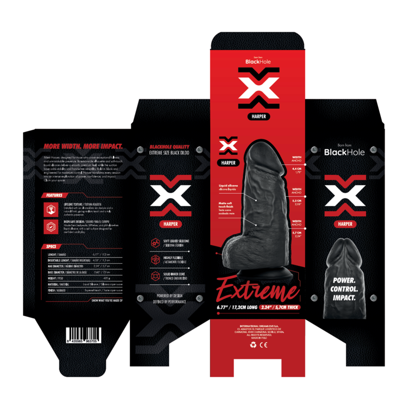 BLACKHOLE - HARPER DILDO REALISTA EXTRAANCHO DE SILICONA CON VENTOSA 17,2 CM NEGRO