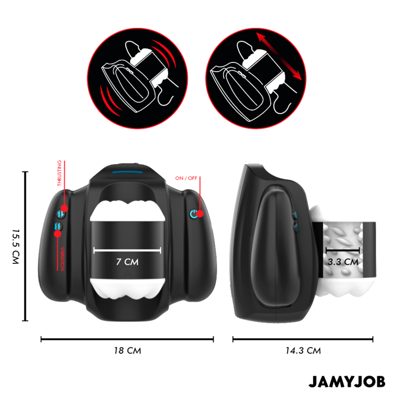JAMYJOB - PLAY-R MASTURBADOR AUTOMÁTICO CON MOVIMIENTO, VIBRACIÓN Y SOPORTE PARA MÓVIL NEGRO
