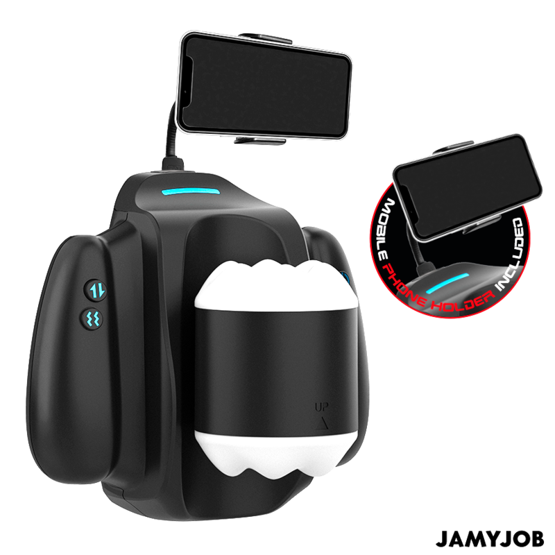 JAMYJOB - PLAY-R MASTURBADOR AUTOMÁTICO CON MOVIMIENTO, VIBRACIÓN Y SOPORTE PARA MÓVIL NEGRO