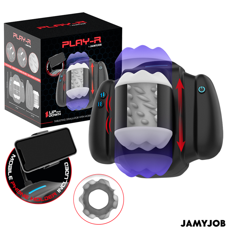 JAMYJOB - PLAY-R MASTURBADOR AUTOMÁTICO CON MOVIMIENTO, VIBRACIÓN Y SOPORTE PARA MÓVIL NEGRO