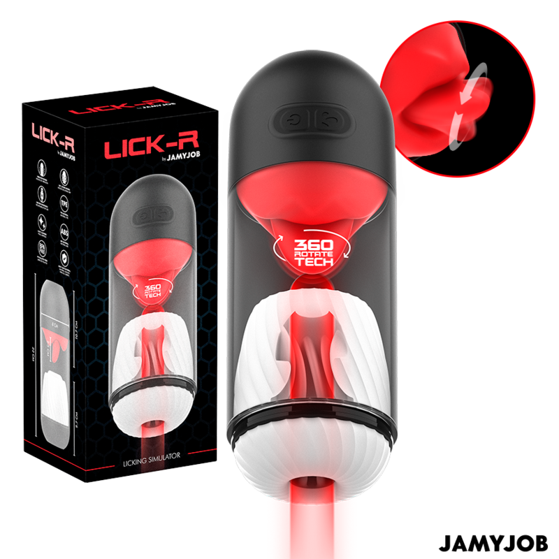 JAMYJOB - LICK-R MASTURBADOR CON SIMULADOR DE LAMIDOS GIRATORIO 360º Y VIBRACIÓN NEGRO