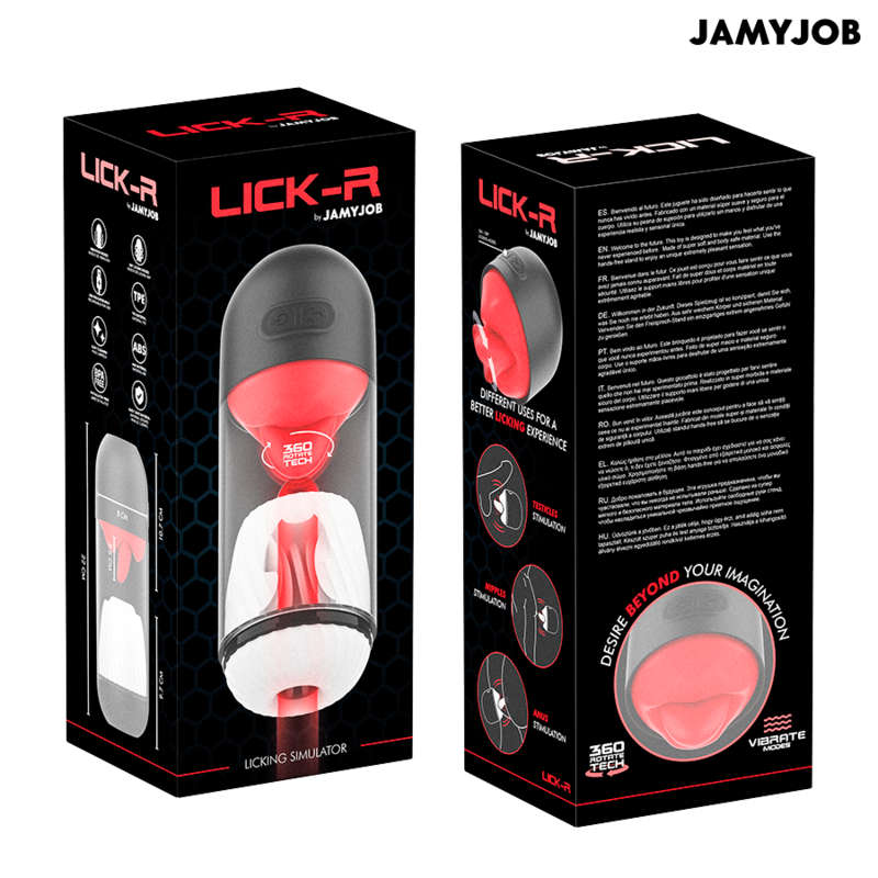 JAMYJOB - LICK-R MASTURBADOR CON SIMULADOR DE LAMIDOS GIRATORIO 360º Y VIBRACIÓN NEGRO