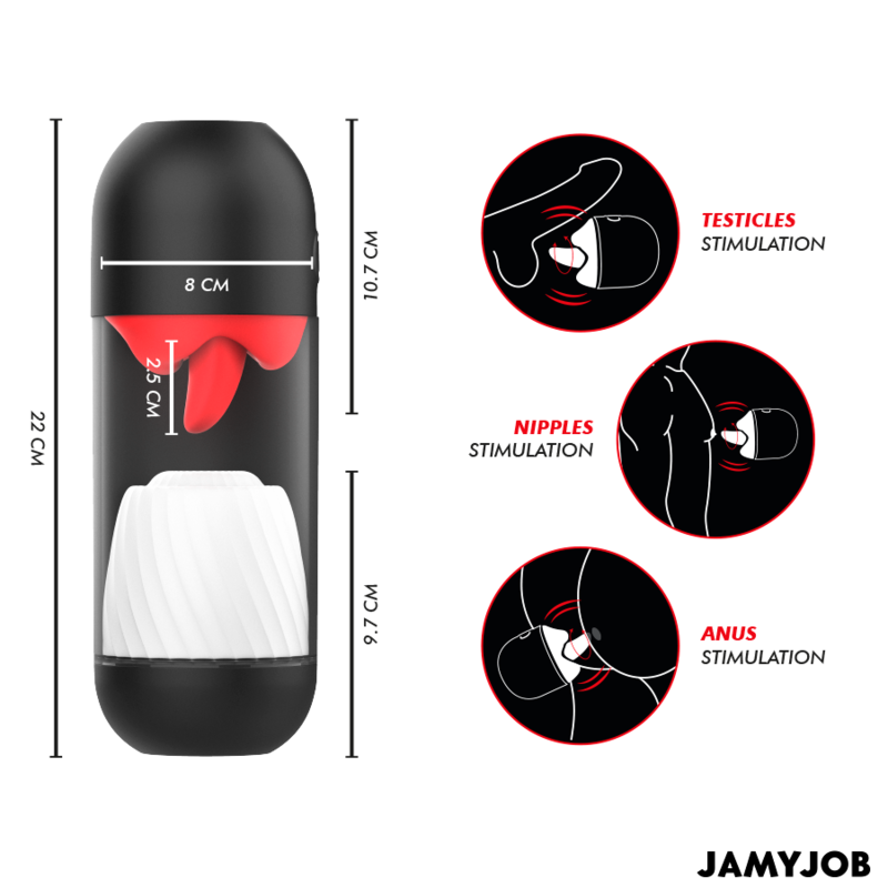 JAMYJOB - LICK-R MASTURBADOR CON SIMULADOR DE LAMIDOS GIRATORIO 360º Y VIBRACIÓN NEGRO