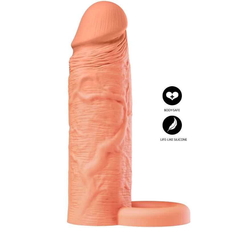 HIDDEN DESIRE - INFERNO FUNDA EXTENSORA DE SILICONA LÍQUIDA CON ANILLO 18 CM Ø 4,5 CM COLOR PIEL