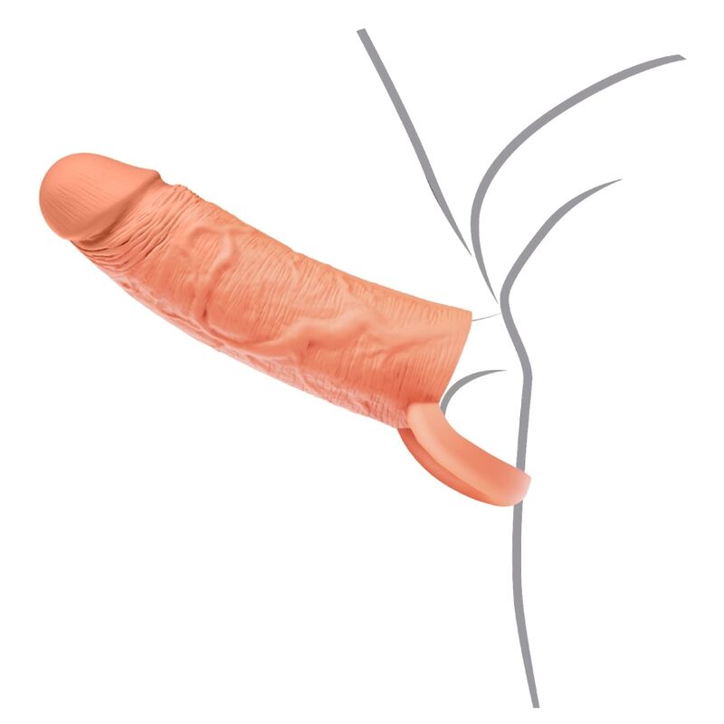 HIDDEN DESIRE - INFERNO FUNDA EXTENSORA DE SILICONA LÍQUIDA CON ANILLO 18 CM Ø 4,5 CM COLOR PIEL