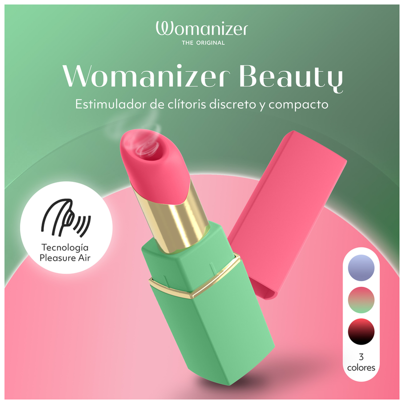 WOMANIZER - BEAUTY ESTIMULADOR DE CLÍTORIS POR SUCCIÓN 6 NIVELES VERDE Y ROSA
