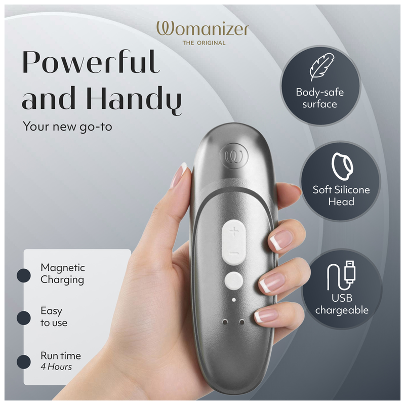 WOMANIZER - PRO ESTIMULADOR DE CLÍTORIS POR SUCCIÓN 11 NIVELES GRIS PLATEADO