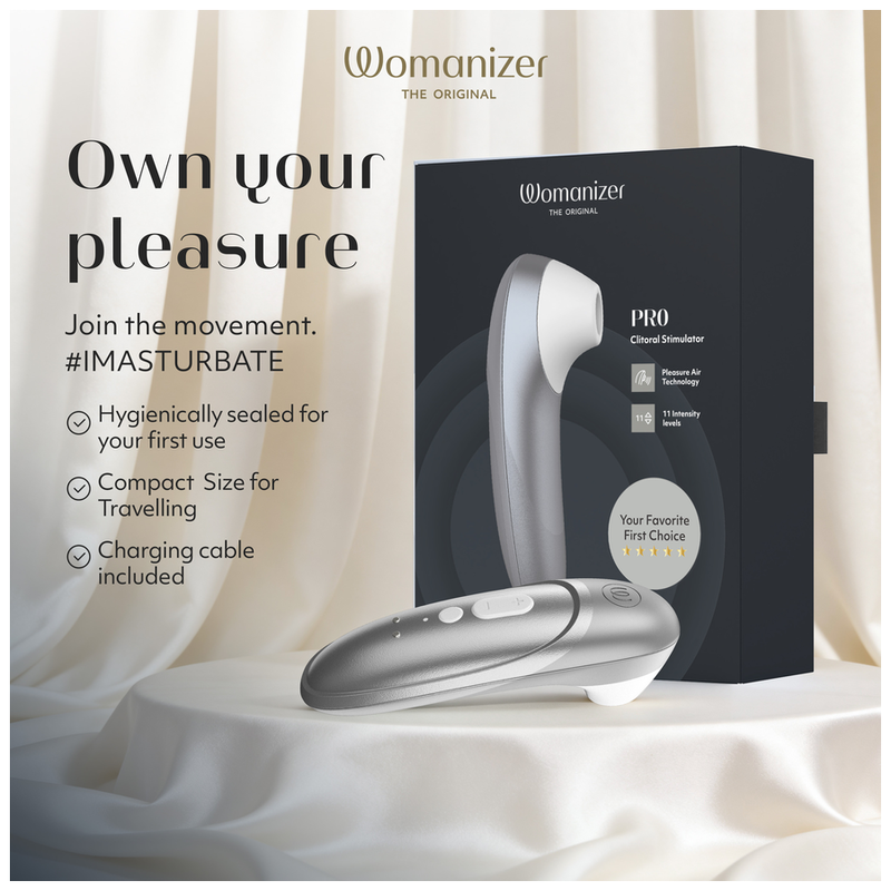 WOMANIZER - PRO ESTIMULADOR DE CLÍTORIS POR SUCCIÓN 11 NIVELES GRIS PLATEADO