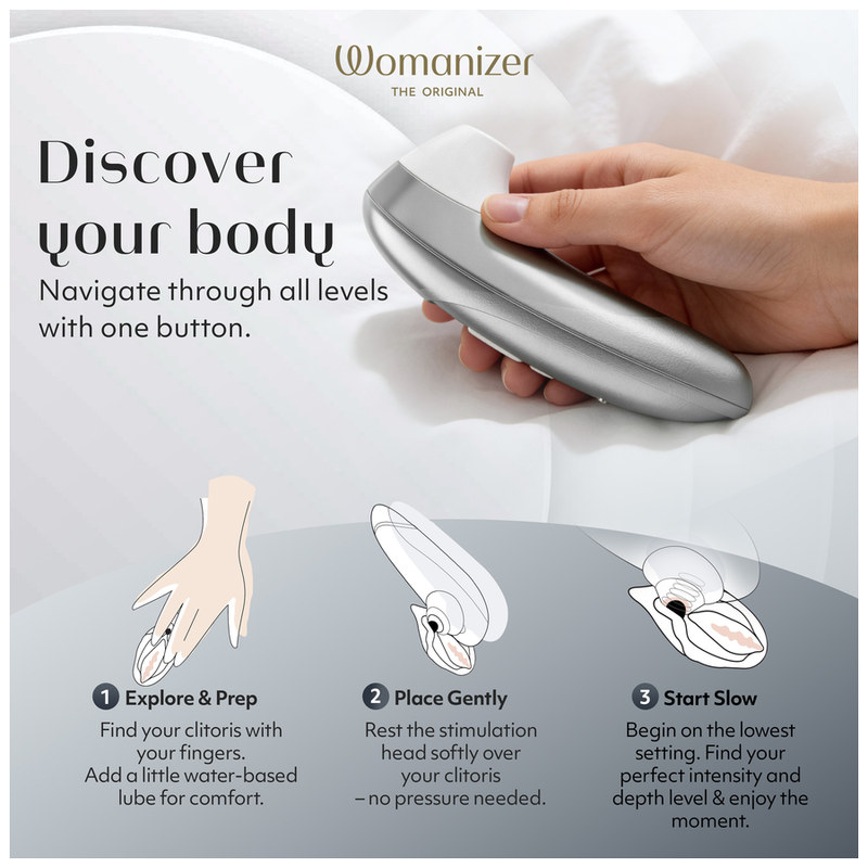 WOMANIZER - PRO ESTIMULADOR DE CLÍTORIS POR SUCCIÓN 11 NIVELES GRIS PLATEADO