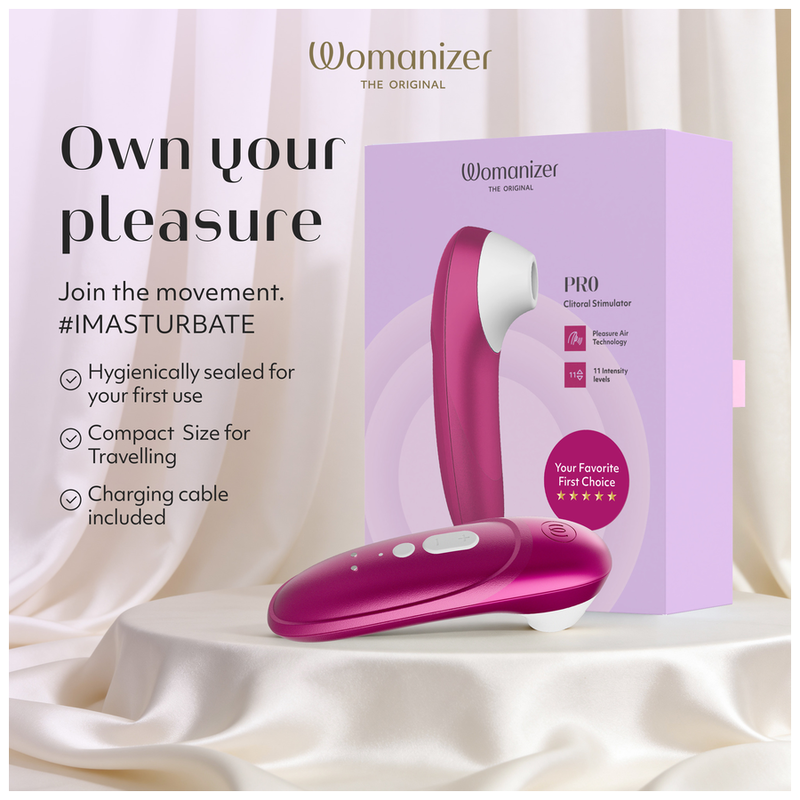 WOMANIZER - PRO ESTIMULADOR DE CLÍTORIS POR SUCCIÓN 11 NIVELES ROSA VIBRANTE