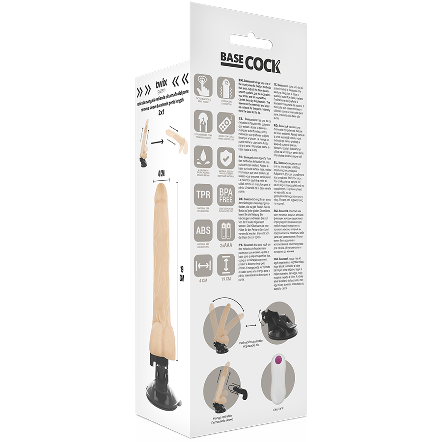 BASECOCK - VIBRADOR REALÍSTICO CONTROL REMOTO NATURAL 19 CM -O- 4 CM