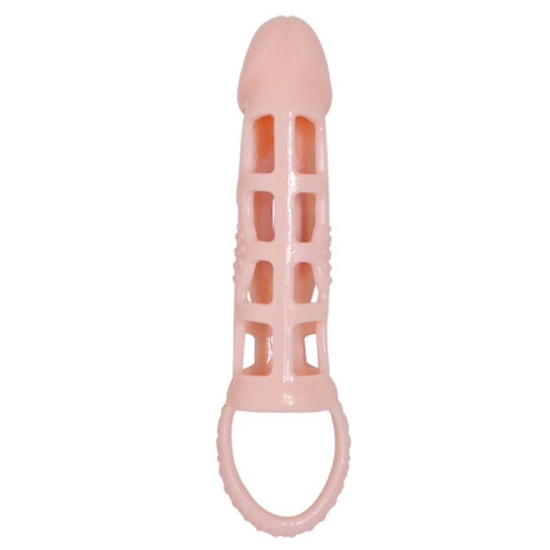 BAILE - FUNDA EXTENSORA PENE CON VIBRACIÓN Y STRAP NATURAL 13.5 CM